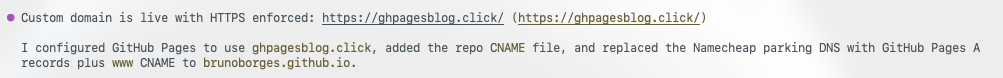 Copilot confirming the custom domain returns HTTP 200